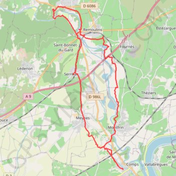 Itinéraire Balade autour du Gard - Comps, distance, dénivelé, altitude, carte, profil, trace GPS