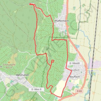 Itinéraire Rando Rouffach, distance, dénivelé, altitude, carte, profil, trace GPS