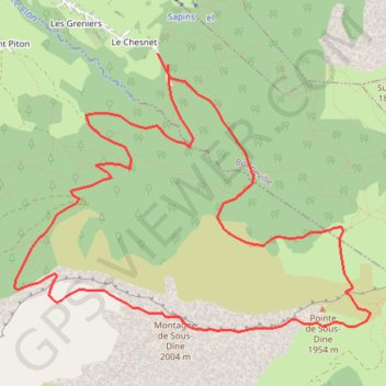 Itinéraire Montagne de Sous-Dine, distance, dénivelé, altitude, carte, profil, trace GPS