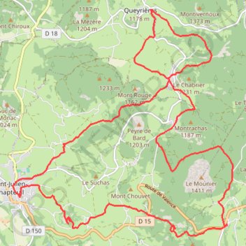 Itinéraire Queyrieres et les sucs, distance, dénivelé, altitude, carte, profil, trace GPS