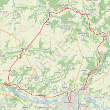 Itinéraire De Soissons à Coucy-le-Château, distance, dénivelé, altitude, carte, profil, trace GPS