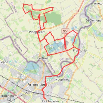 Itinéraire Bois de Comines, Warneton et bois de la Hutte, distance, dénivelé, altitude, carte, profil, trace GPS