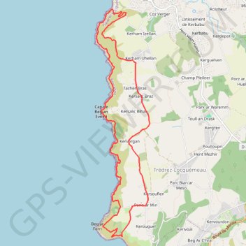 Itinéraire Boucles des falaises de Trédrez en dominant Beg ar Forn, distance, dénivelé, altitude, carte, profil, trace GPS