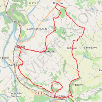 Itinéraire Le confluent du Lot et de la Garonne - Aiguillon, distance, dénivelé, altitude, carte, profil, trace GPS