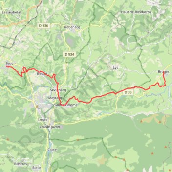 Itinéraire Chemin du Piémont Pyrénéen - De Bruges à Buzy, distance, dénivelé, altitude, carte, profil, trace GPS