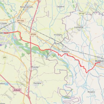 Itinéraire tappa-10-da-vercelli-robbio, distance, dénivelé, altitude, carte, profil, trace GPS