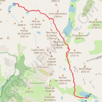 Itinéraire Randonnée Merveilles Nice, distance, dénivelé, altitude, carte, profil, trace GPS