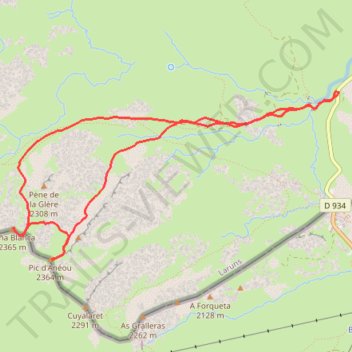 Itinéraire Pic d'Anéou et Peña Blanca en circuit depuis le parking d'Anéou (raquette), distance, dénivelé, altitude, carte, profil, trace GPS