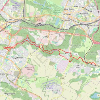 Itinéraire Jouy en Josas Etangs de la Minière, distance, dénivelé, altitude, carte, profil, trace GPS