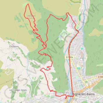 Itinéraire Digne-les-Bains : L'Andran - 5888 - UtagawaVTT.com, distance, dénivelé, altitude, carte, profil, trace GPS