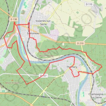 Itinéraire La seine d'Avon à Thomery, distance, dénivelé, altitude, carte, profil, trace GPS
