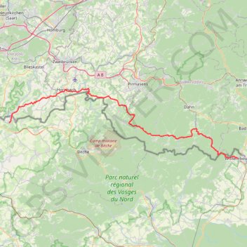 Itinéraire De bliesbruck à Wissenbourg à Vélo, distance, dénivelé, altitude, carte, profil, trace GPS