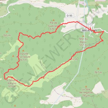 Itinéraire MAZAUGUES (Le pilier du Mourré d'Agnis), distance, dénivelé, altitude, carte, profil, trace GPS