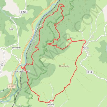 Itinéraire Pont du Vernet commune de Joursac, distance, dénivelé, altitude, carte, profil, trace GPS
