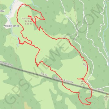Itinéraire Urtarai et Harriondoko Kaskoa en circuit depuis Urepel, distance, dénivelé, altitude, carte, profil, trace GPS