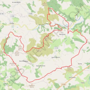 Itinéraire Boucle autour de Lantabat, distance, dénivelé, altitude, carte, profil, trace GPS