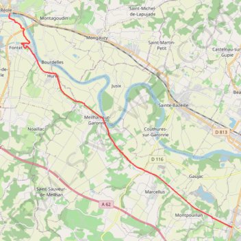 Itinéraire La Réole / Marmande, distance, dénivelé, altitude, carte, profil, trace GPS