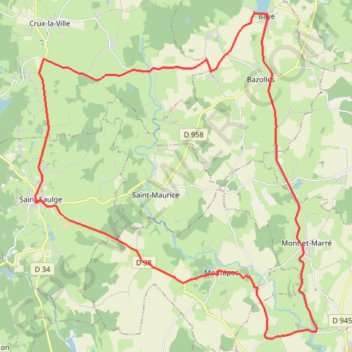 Itinéraire Saint-Saulge, l'étang de Baye et le canal du Nivernais, distance, dénivelé, altitude, carte, profil, trace GPS