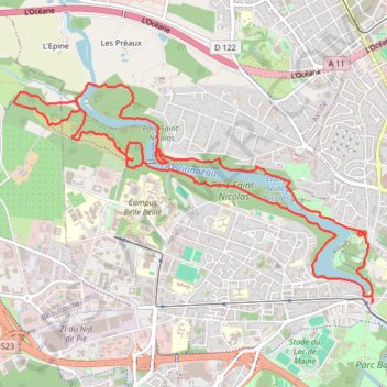 Itinéraire Trail autour de l'étang Saint-Nicolas - Angers, distance, dénivelé, altitude, carte, profil, trace GPS