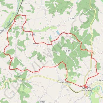 Itinéraire Aubeterre sur Dronne 28 kms, distance, dénivelé, altitude, carte, profil, trace GPS