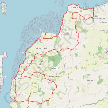 Itinéraire Au départ de Kerbors, distance, dénivelé, altitude, carte, profil, trace GPS