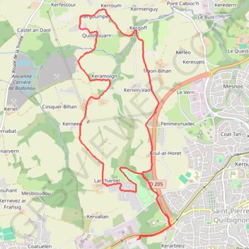 Itinéraire Lanninguer Treveoc Brest, distance, dénivelé, altitude, carte, profil, trace GPS