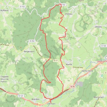 Itinéraire Boucle autour de Clermain, distance, dénivelé, altitude, carte, profil, trace GPS