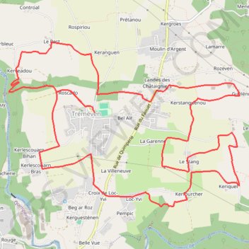 Itinéraire TREMEVEN VTT 33 MAJ 13-04-11, distance, dénivelé, altitude, carte, profil, trace GPS