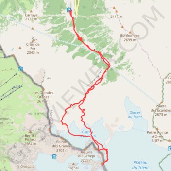 Itinéraire Aiguille du Tour, distance, dénivelé, altitude, carte, profil, trace GPS