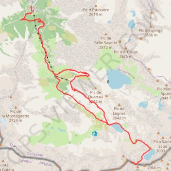 Itinéraire Fourche de Clarabide depuis pont du Prat, distance, dénivelé, altitude, carte, profil, trace GPS