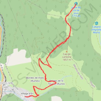 Itinéraire Mérens les vals Cabane col de joux, distance, dénivelé, altitude, carte, profil, trace GPS