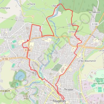 Itinéraire Fougères, distance, dénivelé, altitude, carte, profil, trace GPS