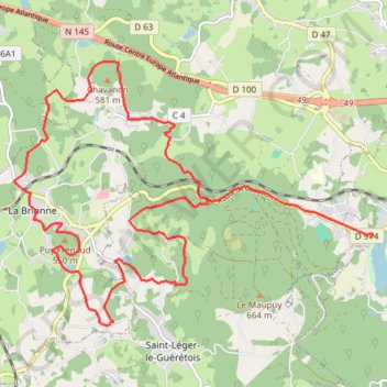 Itinéraire Monts de Guéret, distance, dénivelé, altitude, carte, profil, trace GPS