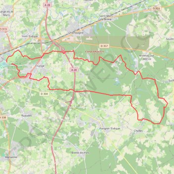 Itinéraire Changé - Challes, distance, dénivelé, altitude, carte, profil, trace GPS