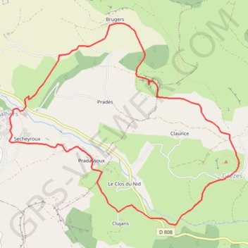 Itinéraire Boucle de Palhers au roc de grezes par la montagne fendue, distance, dénivelé, altitude, carte, profil, trace GPS