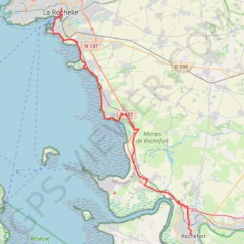 Itinéraire La rochelle Rochefort version standard, distance, dénivelé, altitude, carte, profil, trace GPS