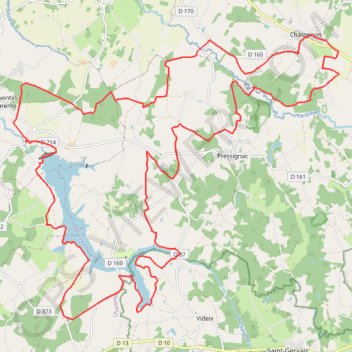 Itinéraire Lavaud lacs haute Charente 39 kms, distance, dénivelé, altitude, carte, profil, trace GPS
