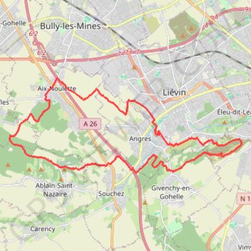 Itinéraire Grand Trail Nocturne des Hauts de France - 26km, distance, dénivelé, altitude, carte, profil, trace GPS