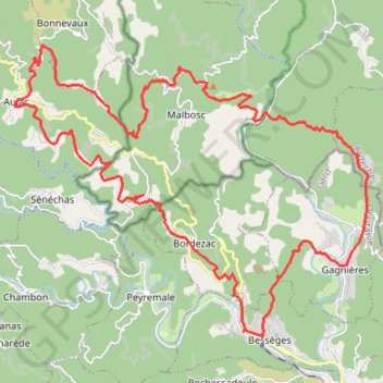 Itinéraire Bessege aujac, distance, dénivelé, altitude, carte, profil, trace GPS