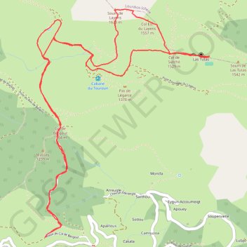 Itinéraire Layens et Soum de Lastutas depuis le col de Hourataté (circuit raquette), distance, dénivelé, altitude, carte, profil, trace GPS