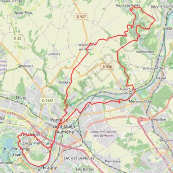 Itinéraire Cergy Nesles la Vallée, distance, dénivelé, altitude, carte, profil, trace GPS
