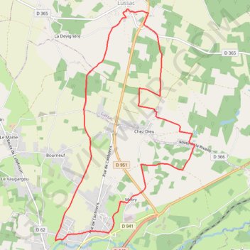 Itinéraire Lussac sentier la VOIE PREROMAINE, distance, dénivelé, altitude, carte, profil, trace GPS