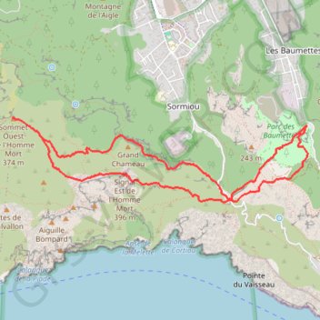 Itinéraire Le Plateau de l'Homme Mort depuis les Baumettes, distance, dénivelé, altitude, carte, profil, trace GPS