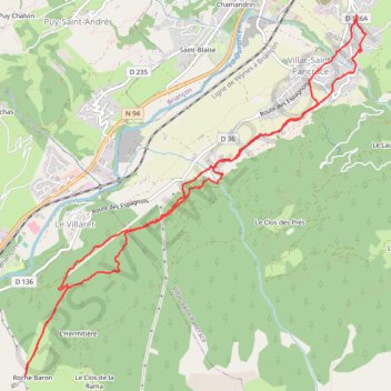 Itinéraire De Villar à Roche Baron, distance, dénivelé, altitude, carte, profil, trace GPS