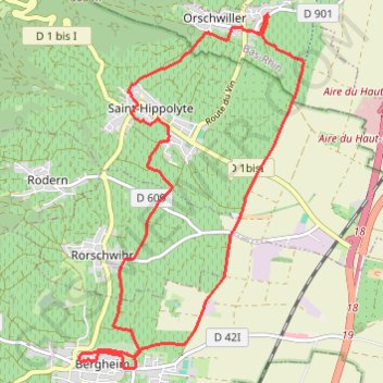 Itinéraire Orsch Bergheim St Hippolyte 13.6km, distance, dénivelé, altitude, carte, profil, trace GPS