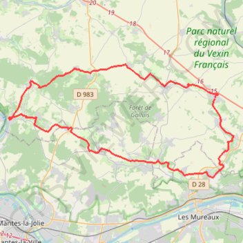 Itinéraire Sagy - Vetheuil, distance, dénivelé, altitude, carte, profil, trace GPS