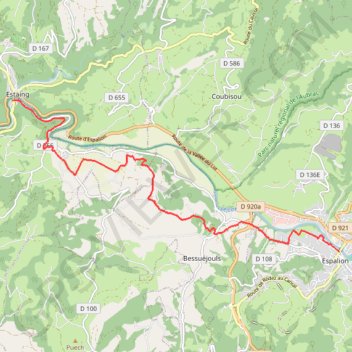 Itinéraire EspalionEstaing, distance, dénivelé, altitude, carte, profil, trace GPS