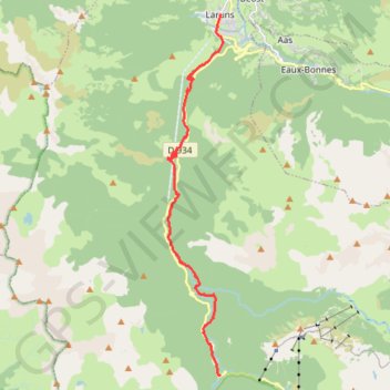 Itinéraire Laruns à Gabas - GR 108 entretien balisage, distance, dénivelé, altitude, carte, profil, trace GPS