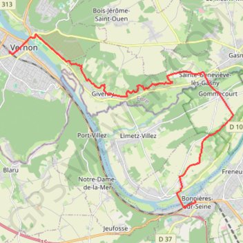Itinéraire Bonnieres sur Seine à Vernon - Rive droite, distance, dénivelé, altitude, carte, profil, trace GPS