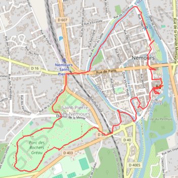 Itinéraire Le Loing, canal et rochers Gréau à Nemours, distance, dénivelé, altitude, carte, profil, trace GPS